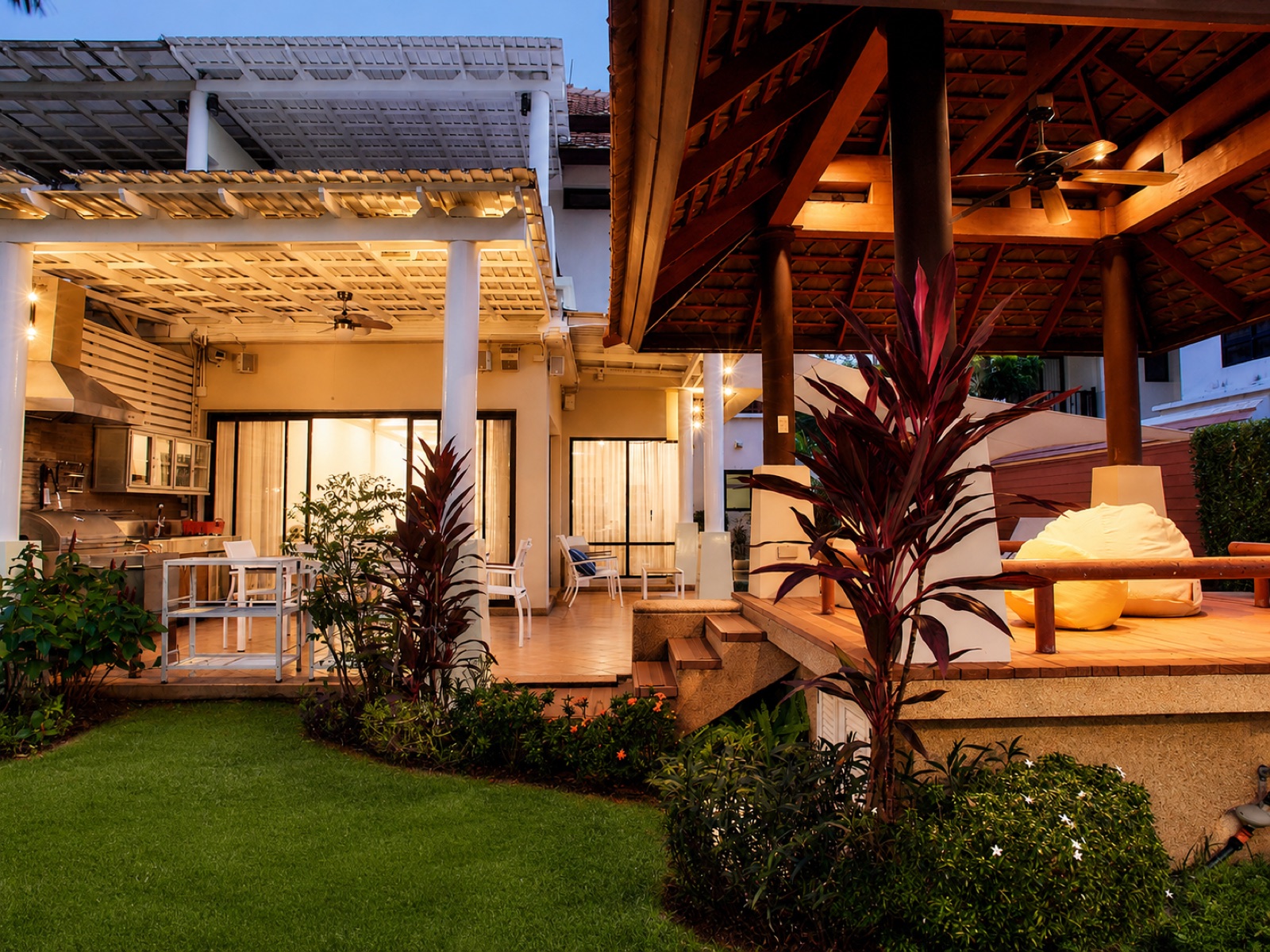 Laguna Links Villa evening exterior illuminated pergola tropical plants Phuket