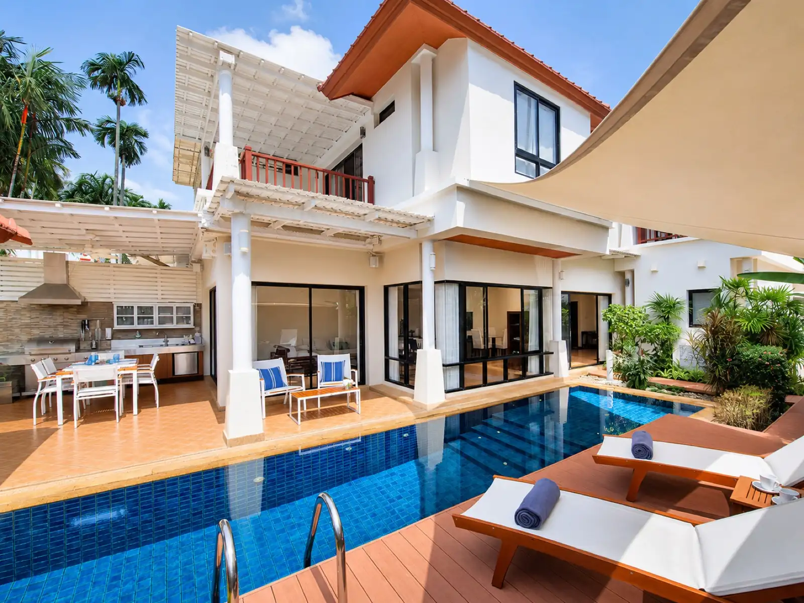 Laguna Links Villa private pool terrace with sun loungers, Bang Tao Phuket